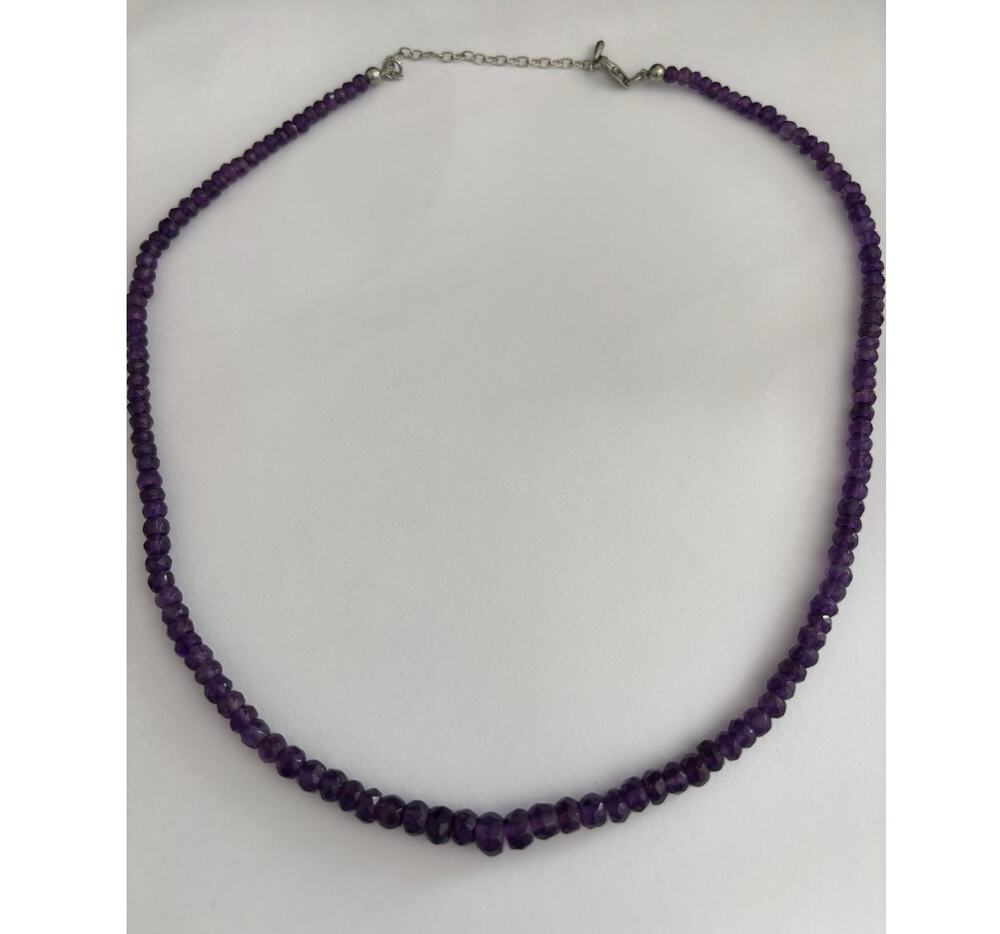 Faceted Amethyst Beaded Necklace Sterling Silver Clasp
